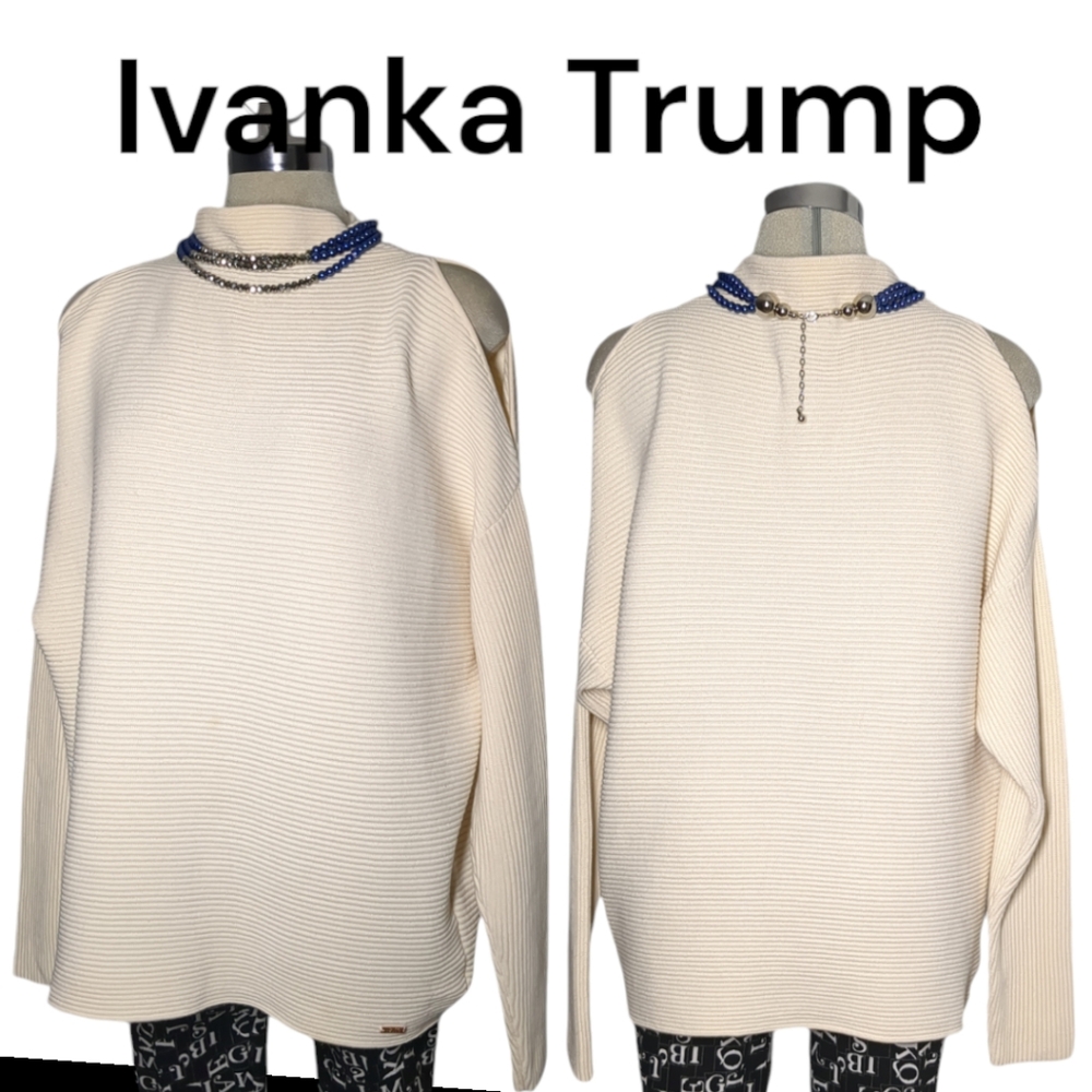 Ivanka Trump Luxury  Beige Open Shoulder Sweater Over size M